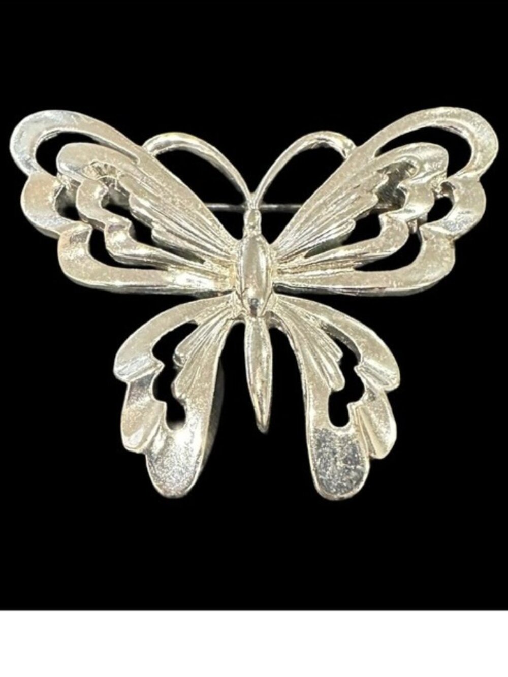 Signed Allison Reed Butterfly Brooch In Silver Tone 2 x 2 Inches Openwork Design